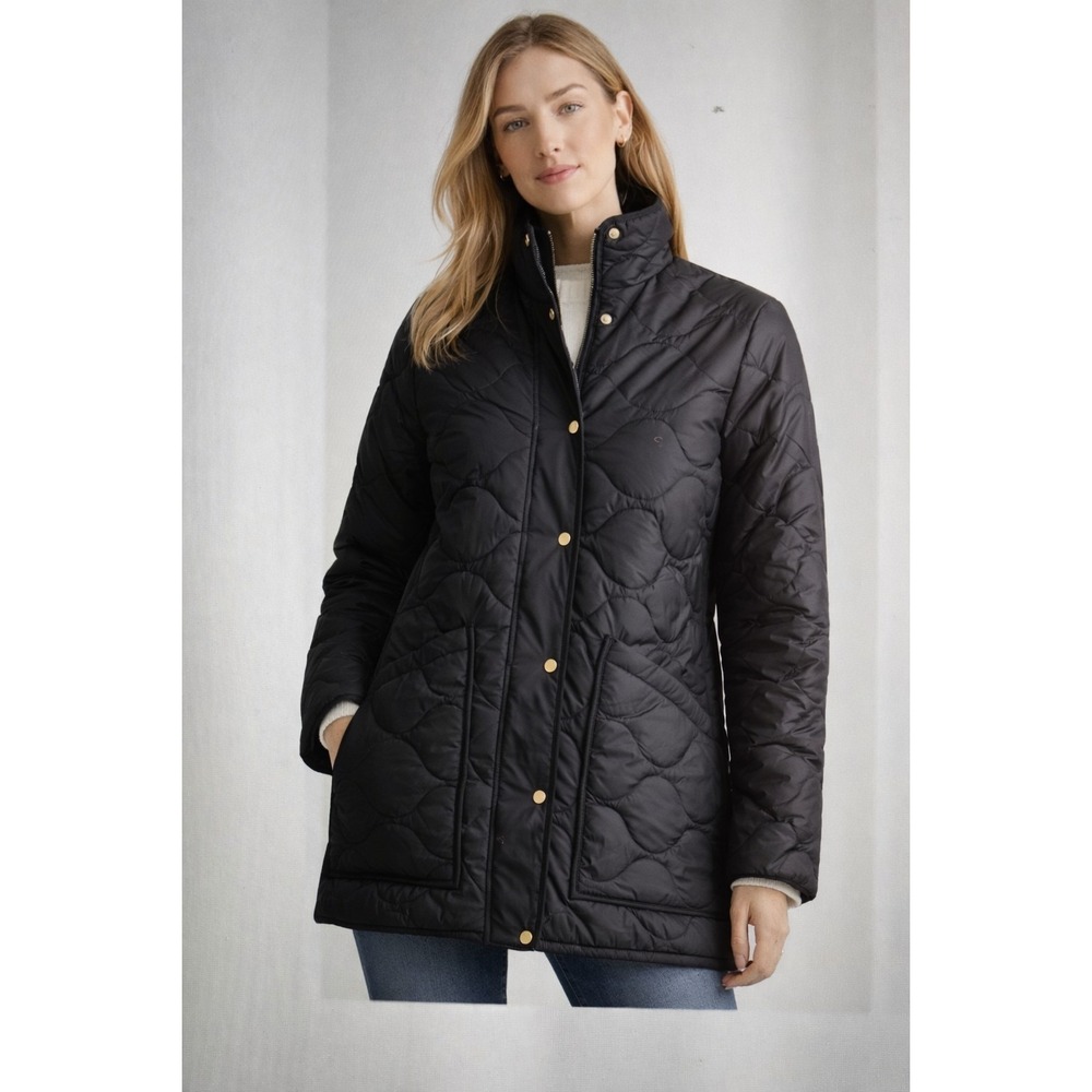 Quince Featherless Quilted Long Puffer Jacket Black Large Preppy Minimalist